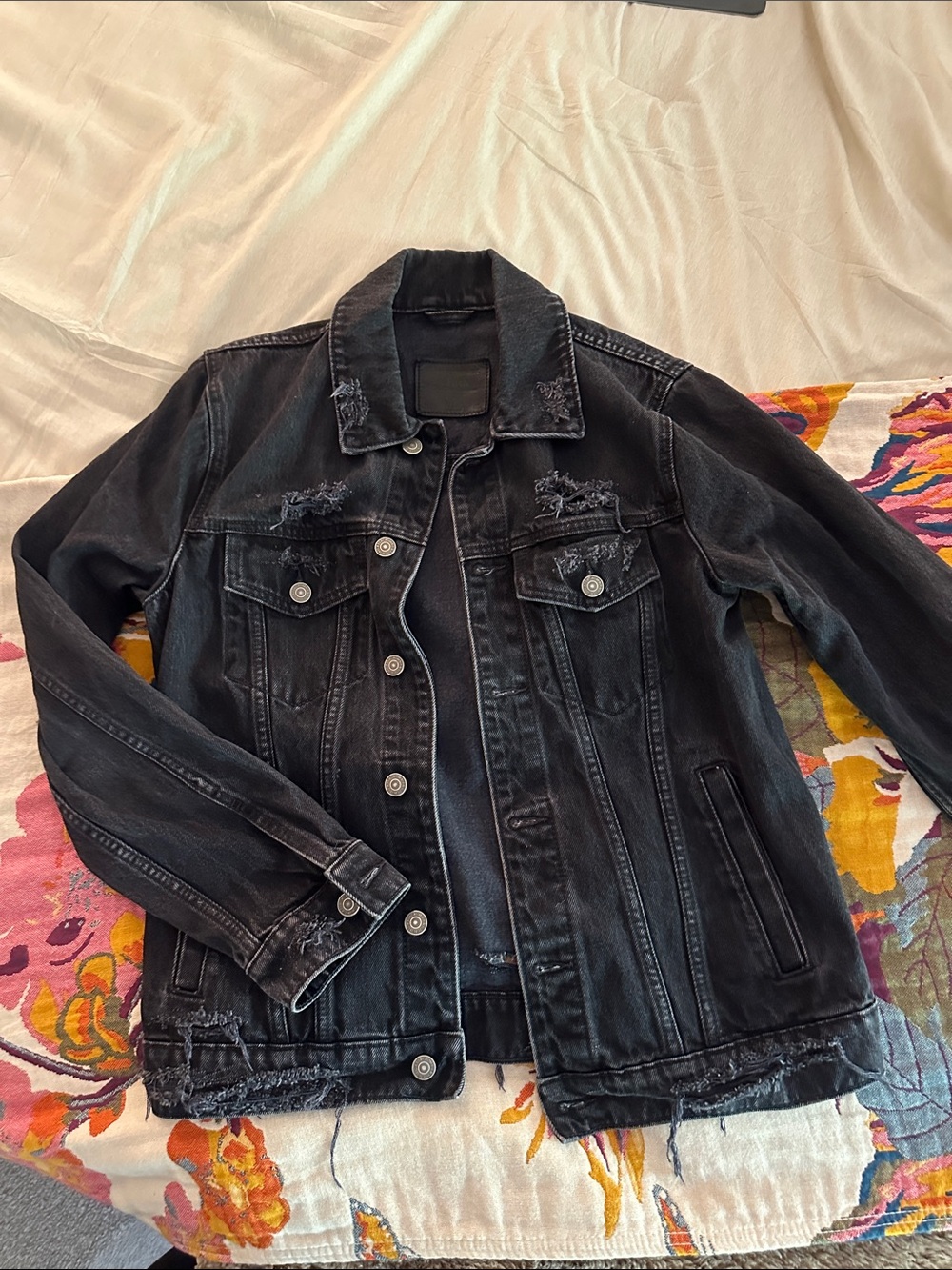 Abercrombie & Fitch Black Distressed Denim Jacket